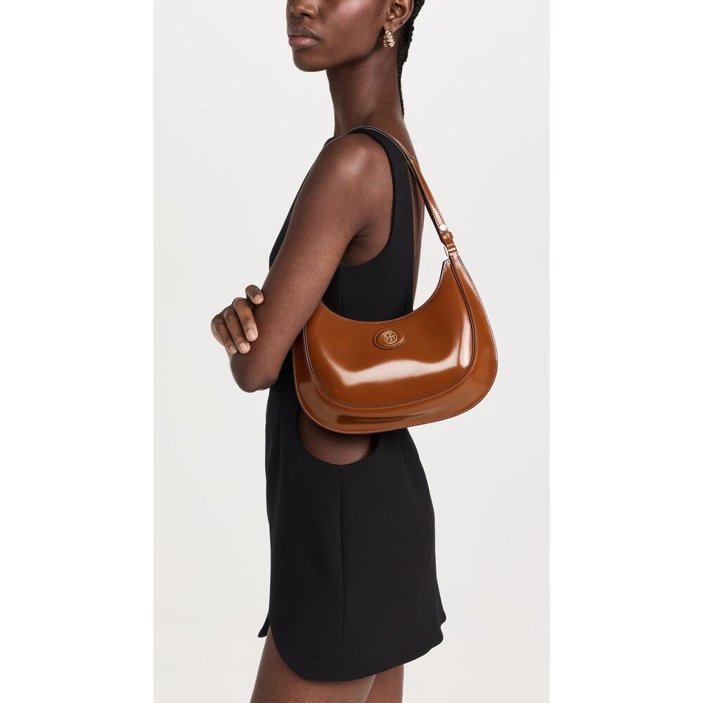 NWT Tory Burch Robinson Spazzolato Crescent Bag - Rare Dark Sienna - Convertible - Picture 3 of 11